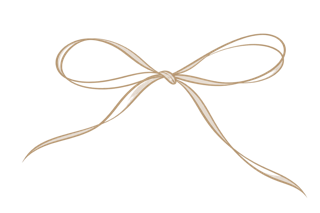 A minimalist line-art illustration of a beige ribbon bow on a solid white background. Beautifully presented and ready to give. A thoughtful gift for any occasion.